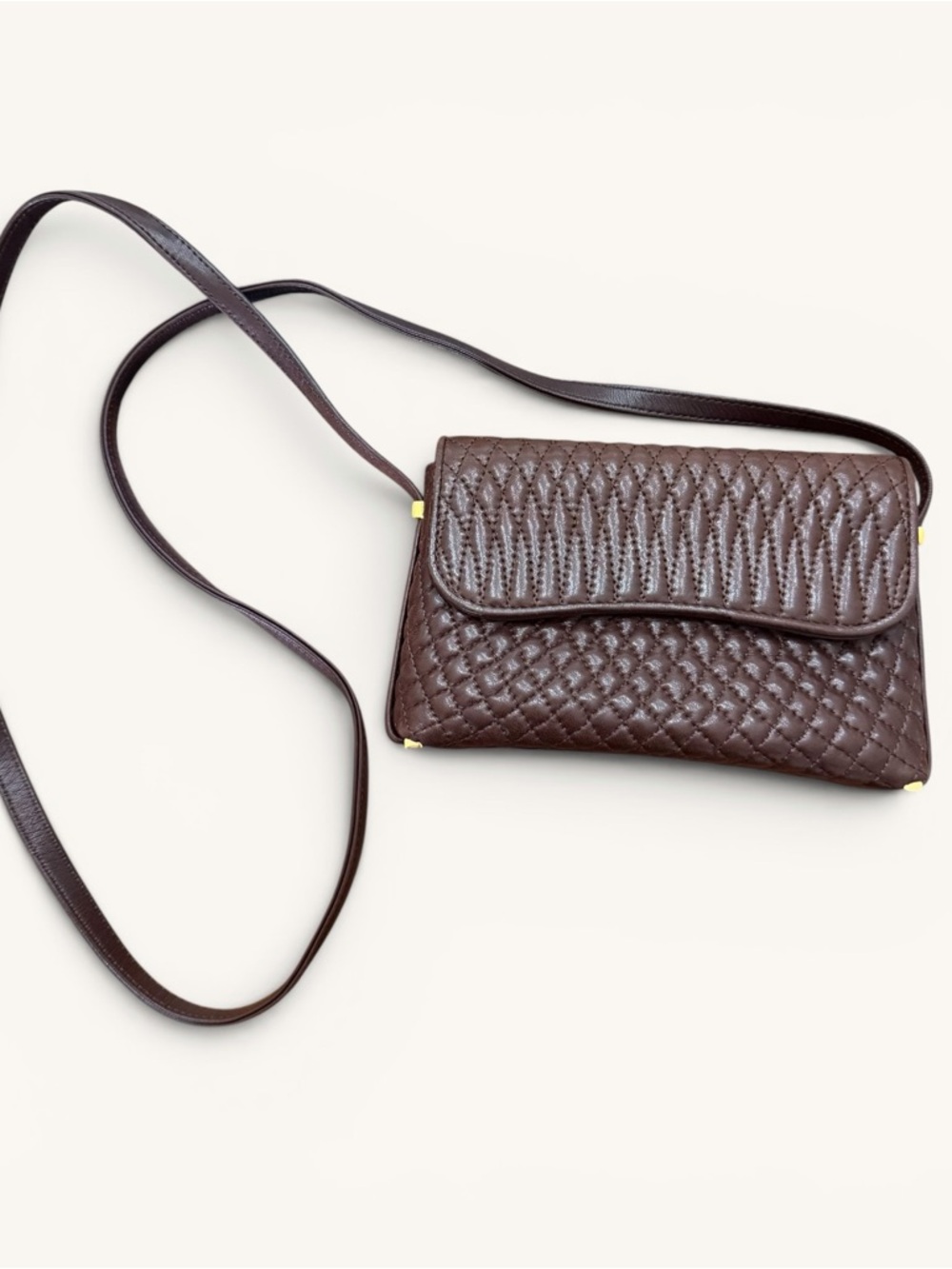 Vintage‎ Rare Bally Quilted Brown Lambskin Leather Crossbody Bag, MSRP $680